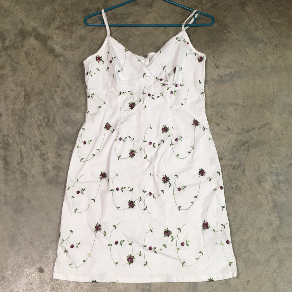 White Sun dress with beautiful embroidery detail